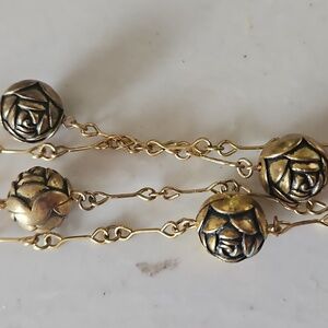 Popular 1960s Art Deco Style Bronze Cabbage Rose  Vintage  Necklace Rare Find